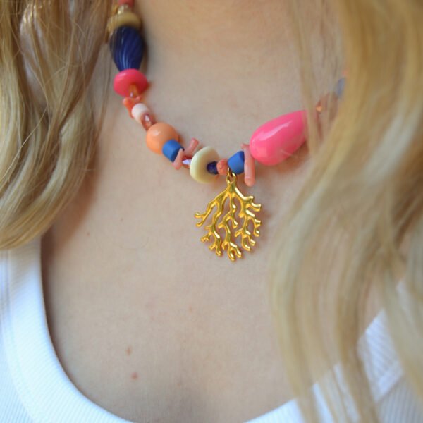 Collier - Surin - Rose Orange & Bleu – Image 2